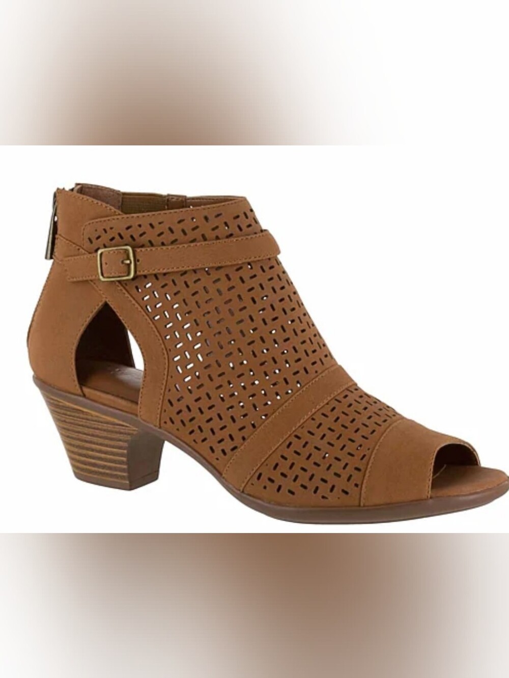 NEW Easy Street Women's Perforated Tan Cutout Shootie -Stylish Heeled Bootie 6.5